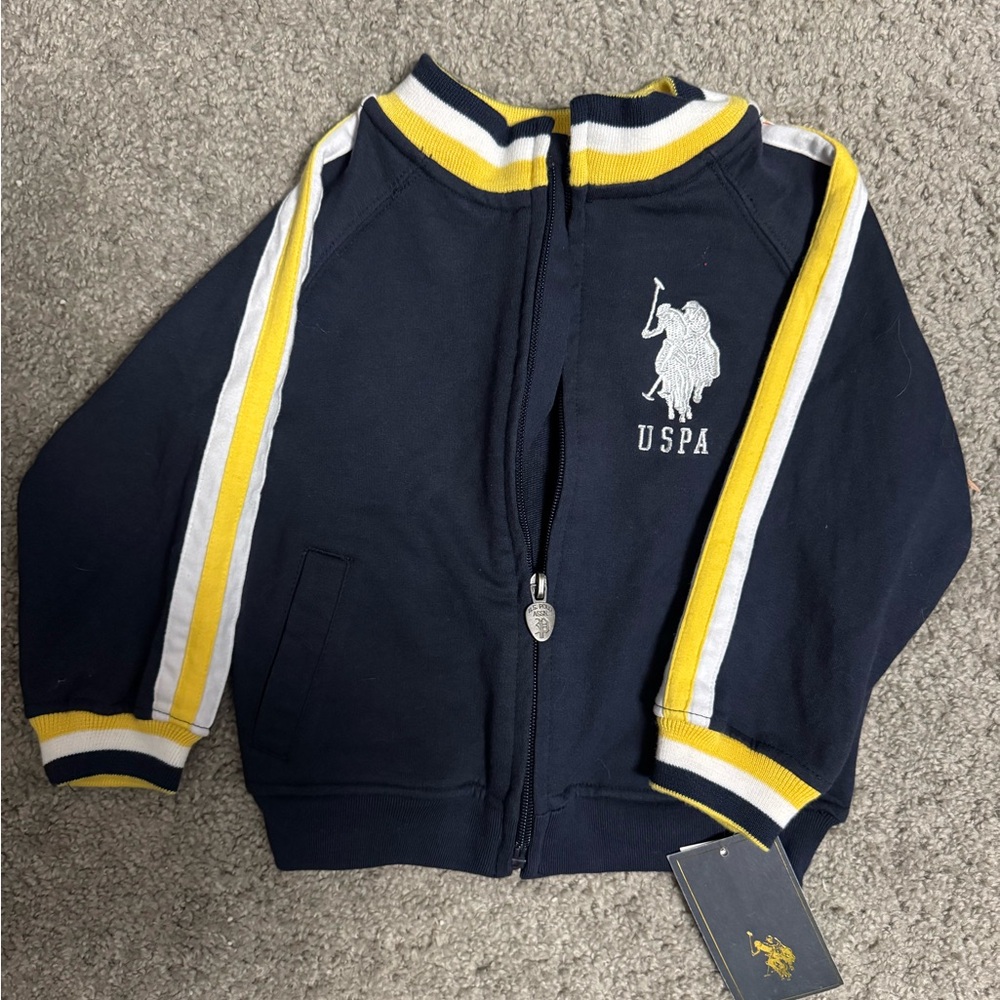 US Polo USPA Jacket Baby Boys 24 mos Blue Yellow Hooded Pockets